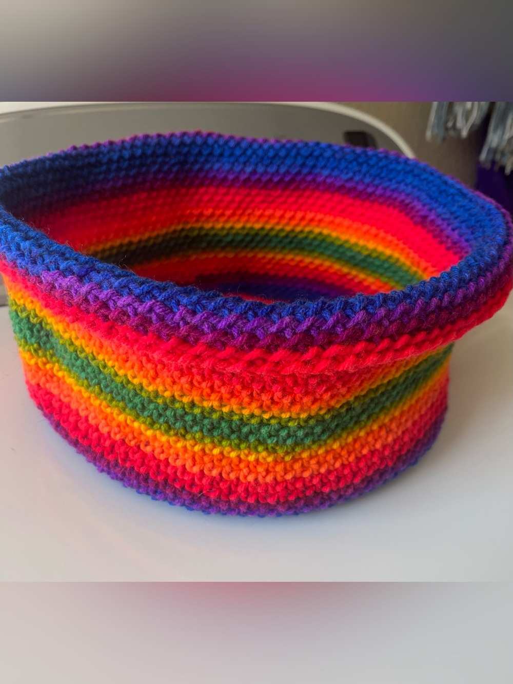 Rainbow Crocheted Basket NEW